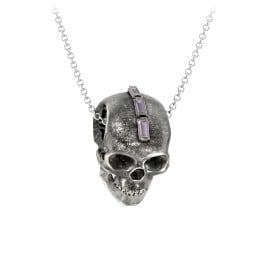 Men's Skull Necklace with Baguette Gemstone Mohawk