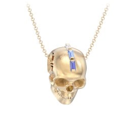 Men's Skull Necklace with Baguette Gemstone Mohawk