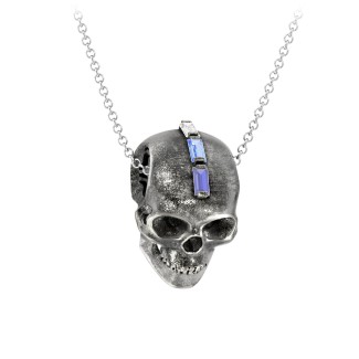 Men's Skull Necklace with Baguette Gemstone Mohawk