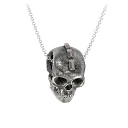 Men's Skull Necklace with Baguette Gemstone Mohawk in 925 Sterling Silver with Smokey Quartz