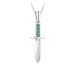 Men's Engravable Dagger Necklace with Gemstones in 925 Sterling Silver with Emerald