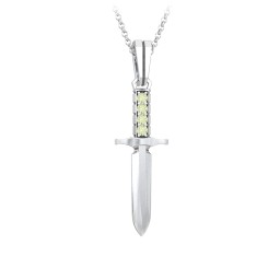 Men's Engravable Dagger Necklace with Gemstones in 925 Sterling Silver with Peridot