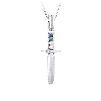 Men's Engravable Dagger Necklace with Gemstones