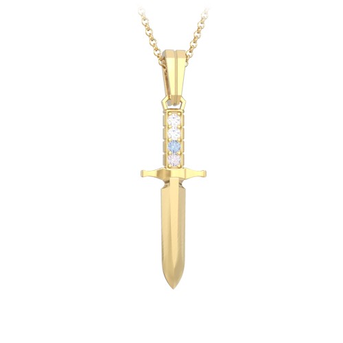 Men's Engravable Dagger Necklace with Gemstones