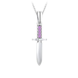 Men's Engravable Dagger Necklace with Gemstones in 925 Sterling Silver with Amethyst