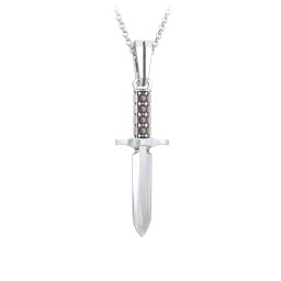 Men's Engravable Dagger Necklace with Gemstones in 925 Sterling Silver with Smokey Quartz