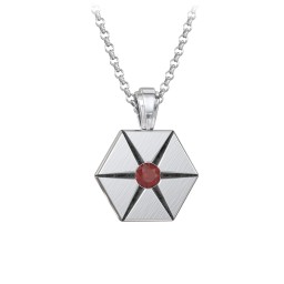 Men's Engravable Starburst Hexagon Necklace with Gemstone in 925 Sterling Silver