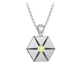 Men's Engravable Starburst Hexagon Necklace with Gemstone in 925 Sterling Silver with Peridot