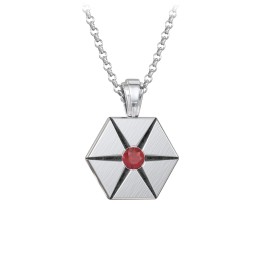 Men's Engravable Starburst Hexagon Necklace with Gemstone in 925 Sterling Silver with Garnet