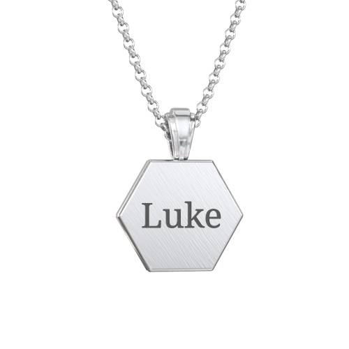 Men's Engravable Starburst Hexagon Necklace with Gemstone – Sterling Silver with Blue Sapphire