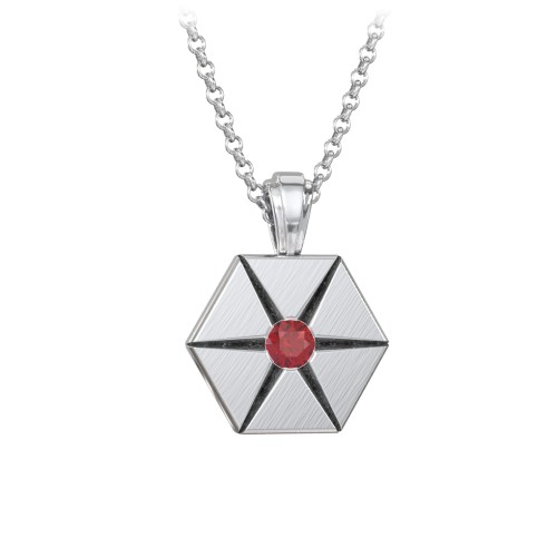 Men's Engravable Starburst Hexagon Necklace with Gemstone – Sterling Silver with Garnet
