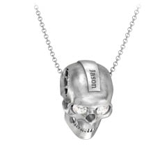 Men's Engravable Skull Necklace with Gemstone Eyes