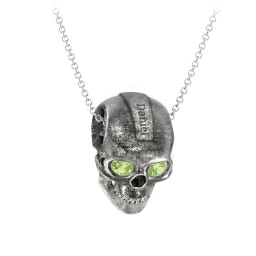Men's Engravable Skull Necklace with Gemstone Eyes