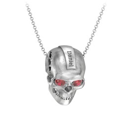 Men's Engravable Skull Necklace with Gemstone Eyes