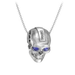Men's Engravable Skull Necklace with Gemstone Eyes