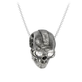 Men's Engravable Skull Necklace with Gemstone Eyes
