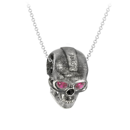 Men's Engravable Skull Necklace with Gemstone Eyes – Sterling Silver with Ruby