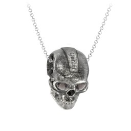 Men's Engravable Skull Necklace with Gemstone Eyes in 925 Sterling Silver with Smokey Quartz