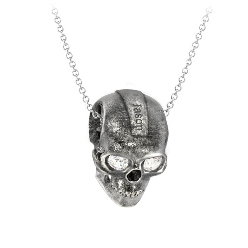 Men's Engravable Skull Necklace with Gemstone Eyes – Sterling Silver with Cubic Zirconia