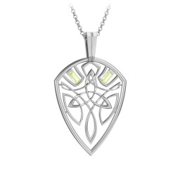 Men's Celtic Shield Necklace with Baguette Gemstones in 925 Sterling Silver with Peridot