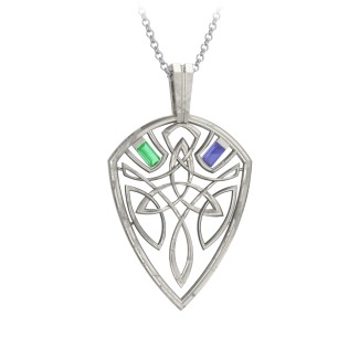Men's Celtic Shield Necklace with Baguette Gemstones