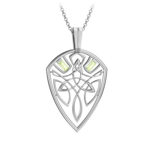 Men's Celtic Shield Necklace with Baguette Gemstones – Sterling Silver with Peridot