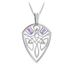 Men's Celtic Shield Necklace with Baguette Gemstones in 925 Sterling Silver with Amethyst