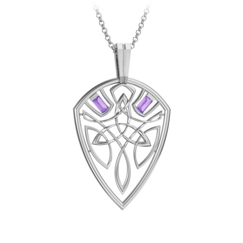 Men's Celtic Shield Necklace with Baguette Gemstones – Sterling Silver with Amethyst