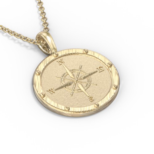 Men's Engravable Compass Necklace – 10K Yellow Gold