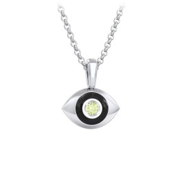 Men's Engravable Evil Eye Gemstone Necklace with Cold Enamel in 925 Sterling Silver with Peridot