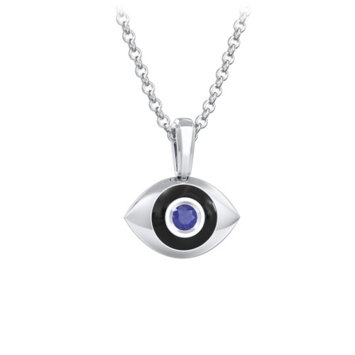 Men's Engravable Evil Eye Gemstone Necklace with Cold Enamel – Sterling Silver with Blue Sapphire