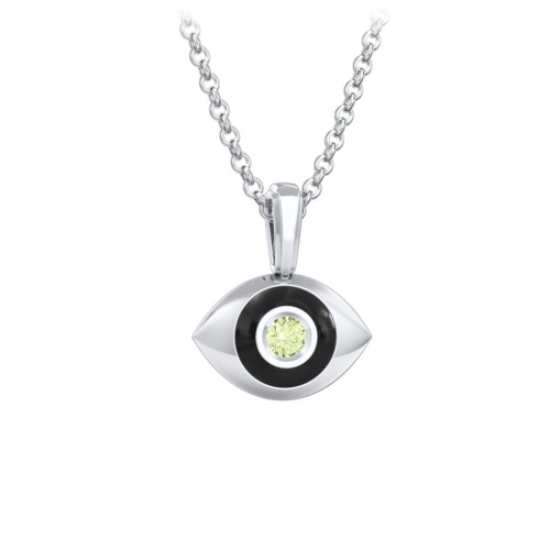 Men's Engravable Evil Eye Gemstone Necklace with Cold Enamel – Sterling Silver with Peridot