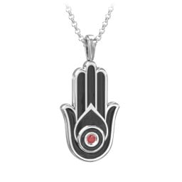 Men's Engravable Hamsa Gemstone Necklace with Cold Enamel