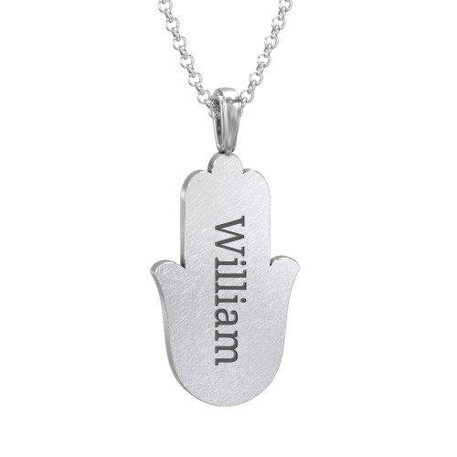 Men's Engravable Hamsa Gemstone Necklace with Cold Enamel – Sterling Silver with Blue Sapphire