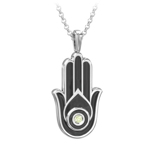 Men's Engravable Hamsa Gemstone Necklace with Cold Enamel – Sterling Silver with Peridot