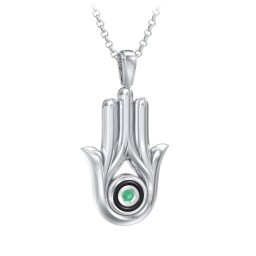 Men's Hamsa Necklace with Gemstone & Cold Enamel in 925 Sterling Silver with Emerald