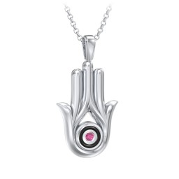 Men's Hamsa Necklace with Gemstone & Cold Enamel in 925 Sterling Silver with Ruby