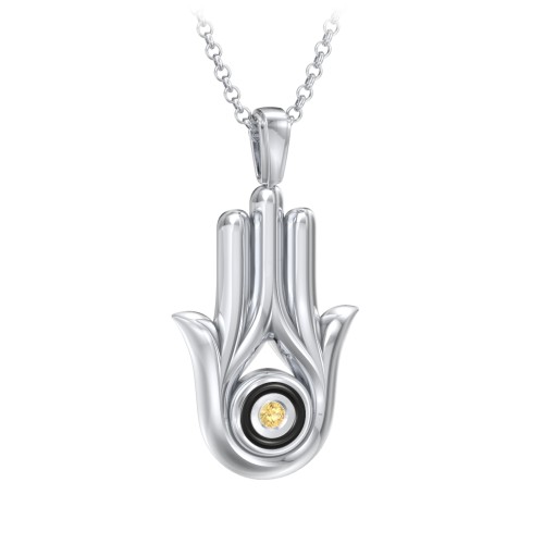 Men's Hamsa Necklace with Gemstone & Cold Enamel – Sterling Silver with Citrine