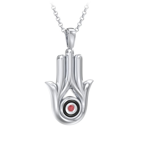 Men's Hamsa Necklace with Gemstone & Cold Enamel – Sterling Silver with Garnet