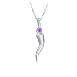 Men's Italian Horn Necklace with 2 Birthstones in 925 Sterling Silver with Amethyst
