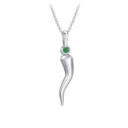 Men's Italian Horn Necklace with 2 Birthstones in 925 Sterling Silver with Emerald