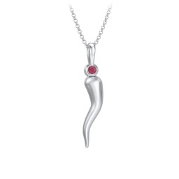 Men's Italian Horn Necklace with 2 Birthstones in 925 Sterling Silver with Ruby