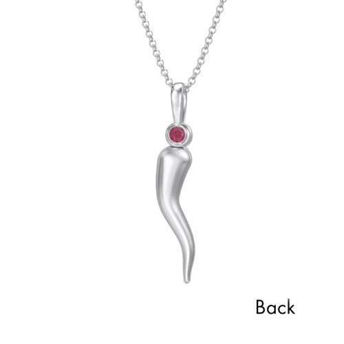 Men's Italian Horn Necklace with 2 Birthstones – Sterling Silver with Ruby