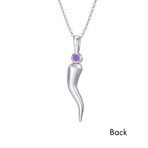 Men's Italian Horn Necklace with 2 Birthstones – Sterling Silver with Amethyst