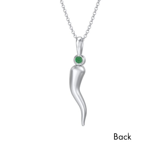 Men's Italian Horn Necklace with 2 Birthstones – Sterling Silver with Emerald