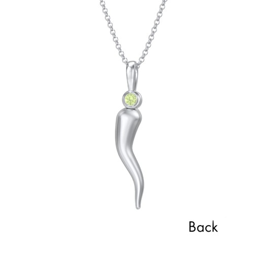 Men's Italian Horn Necklace with 2 Birthstones – Sterling Silver with Peridot