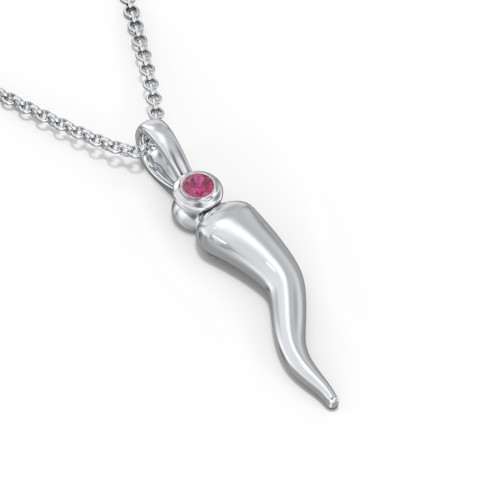 Men's Italian Horn Necklace with 2 Birthstones – Sterling Silver with Ruby