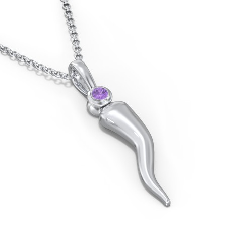 Men's Italian Horn Necklace with 2 Birthstones – Sterling Silver with Amethyst