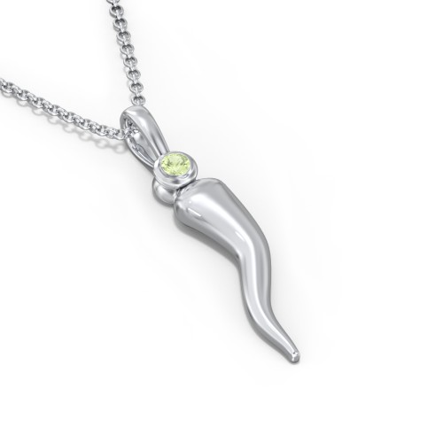 Men's Italian Horn Necklace with 2 Birthstones – Sterling Silver with Peridot