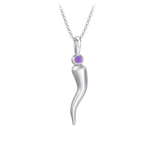 Men's Italian Horn Necklace with 2 Birthstones – Sterling Silver with Amethyst